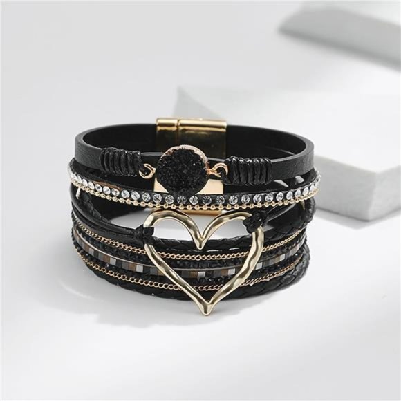 Bracelet for Women, Boho Leather Wrap Multi-Layer Pearl Crystal Bracelet Bangle - Picture 4 of 7